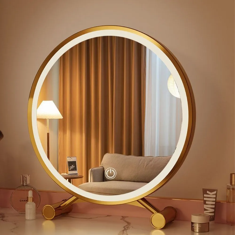【MINE 家居】網紅化妝鏡4色燈控50x40cm(鏡子/化妝鏡/網紅鏡)