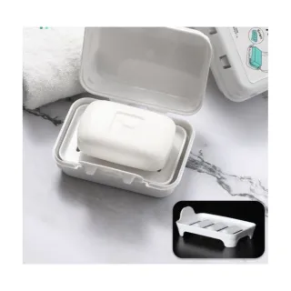 【Imakara】帶蓋肥皂盒(乾濕分離瀝水肥皂盒 潔面 雙層免打孔浴室旅行 皂托架香皂盒)