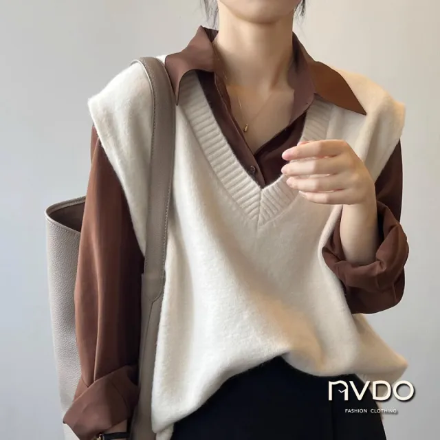 【NVDO 買一送一】現貨 文青V領套頭保暖背心-3色可選(針織外套/學園風背心)