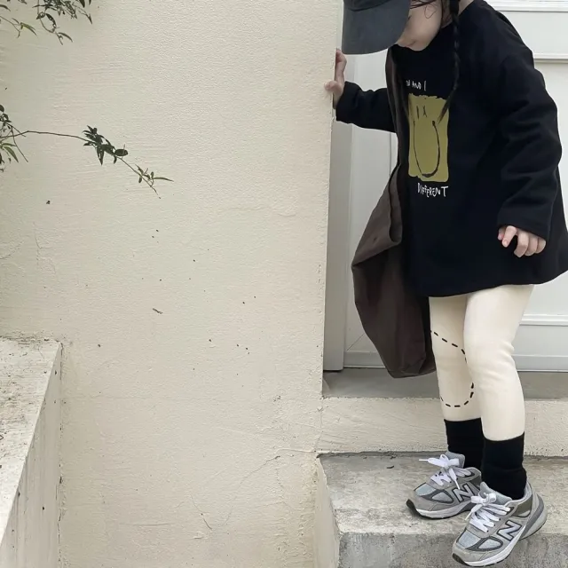 【橘魔法】虛線造型刷毛內搭褲(長褲 褲子 厚 加絨 中性款 男童 女童 兒童 童裝 童褲 保暖)