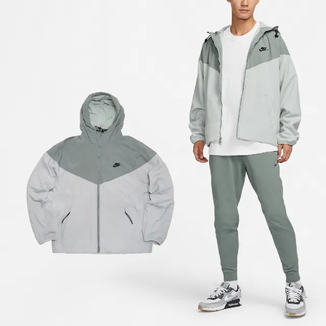 【NIKE 耐吉】外套 NSW Windrunner 男款 灰 綠 保暖 搖粒絨 防潑水 雙向拉鍊 寬鬆 風衣(FB8619-330)