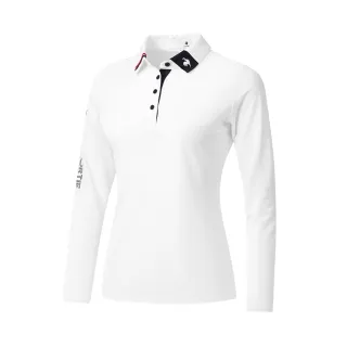 【LE COQ SPORTIF 公雞】高爾夫系列 女款白色經典百搭字母刺繡POLO長袖棉衫 QLS2T108
