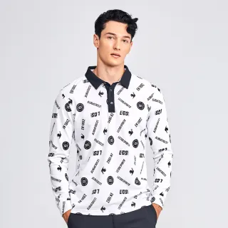 【LE COQ SPORTIF 公雞】高爾夫系列 男款白色滿版印花POLO長袖棉衫 QGS2T103