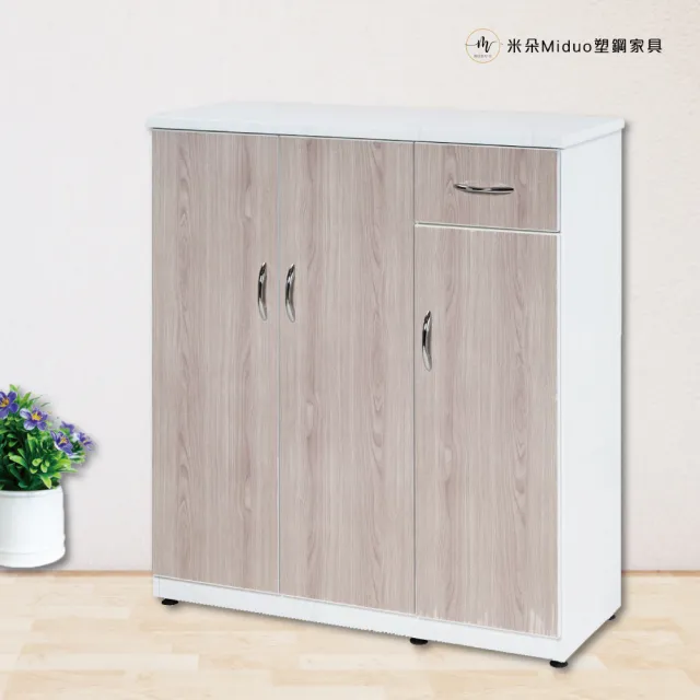 【米朵Miduo】3.2尺三門一抽塑鋼鞋櫃 楓木系列-防水塑鋼鞋櫃