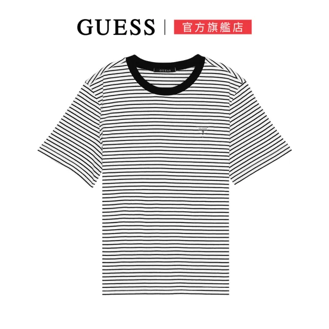 【GUESS】簡約百搭條紋LOGO短T(兩色可選)