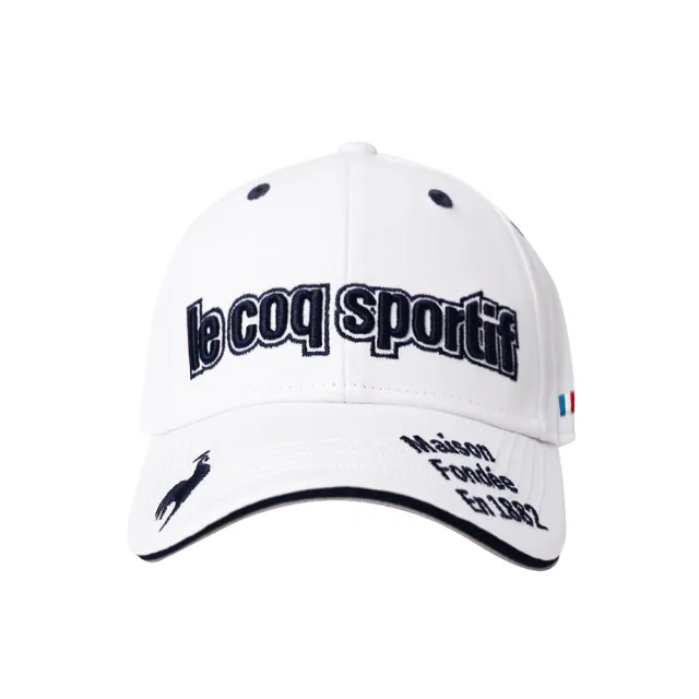 【LE COQ SPORTIF 公雞】高爾夫系列 男款白色線上獨家經典刺繡高爾夫帽 QGS0J120