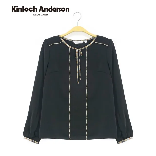 【Kinloch Anderson】氣質圓領格紋綁帶雪紡長袖上衣 金安德森女裝(KA0971011)