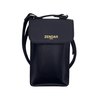 【ZENDAR】限量3折 頂級NAPPA小牛皮防刮十字紋手幾包肩背包 全新專櫃展示品(黑色 贈禮盒提袋)