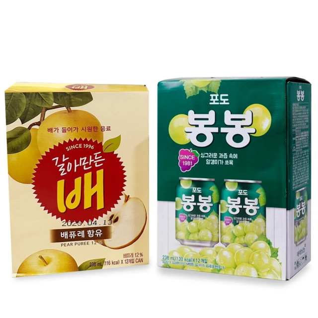 韓國HAITAI 葡萄果汁 水梨果汁238ml(12罐/盒)