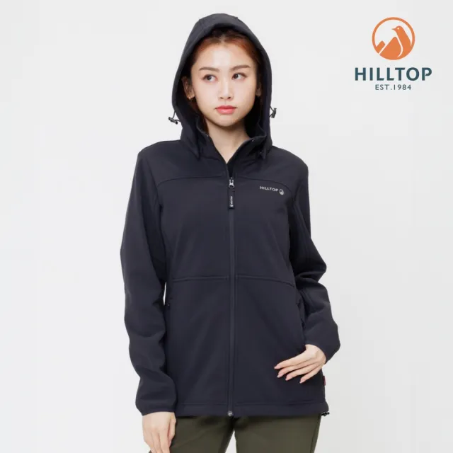 【Hilltop 山頂鳥】SOFT SHELL軟殼衣防風透氣保暖彈性可拆帽外套 女款 黑