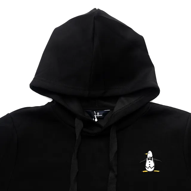 【Munsingwear】企鵝牌 男款黑色棉感彈力LOGO拉繩帽TEE MGSL2809