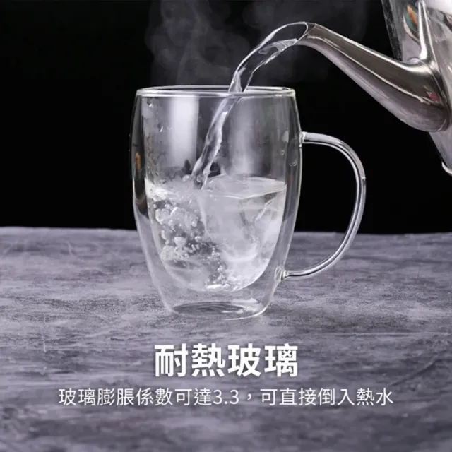 【CW LIFEGROUP 可營生活選物】買一送一把手雙層玻璃杯450ml(防熱/防燙/咖啡杯/馬克杯/茶杯)