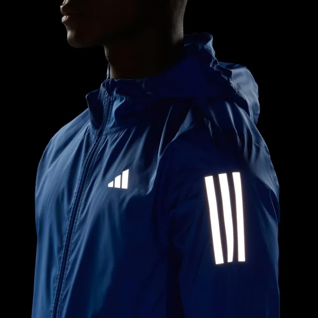 【adidas 愛迪達】OTR Jacket M 男 連帽 外套 運動 慢跑 路跑 訓練 反光 防風 防潑水 藍(IL4790)