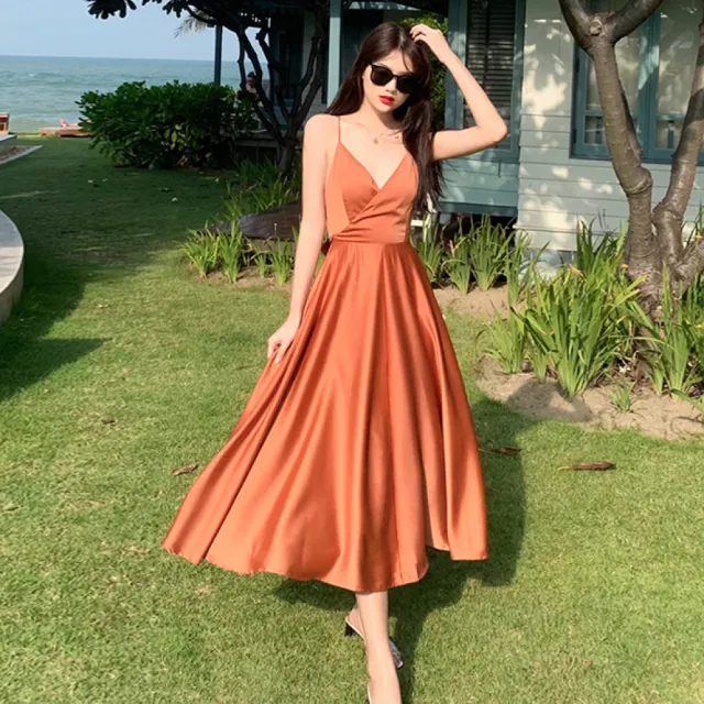 【Very Buy 非常勸敗】沙灘裙女海邊度假長裙夏露背裙子顯瘦洋裝超仙大擺吊帶禮服裙