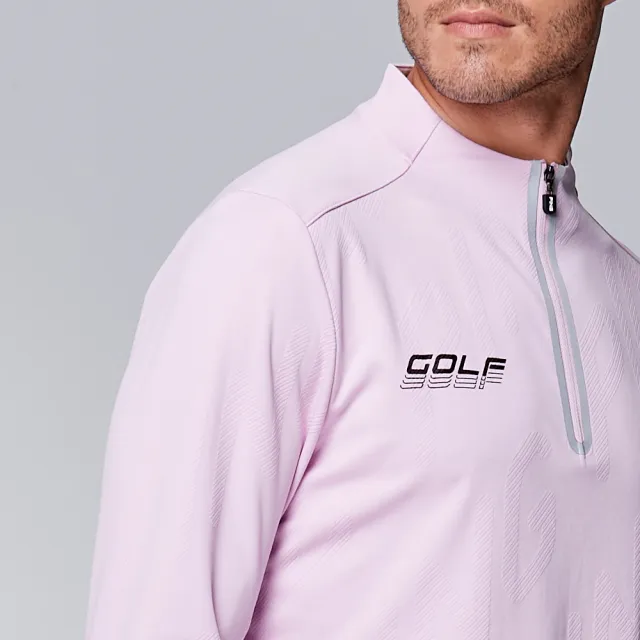 【PING】男款LOGO緹花吸濕排汗立領薄長袖POLO衫-粉紅(GOLF/高爾夫球衫/PA23220-13)