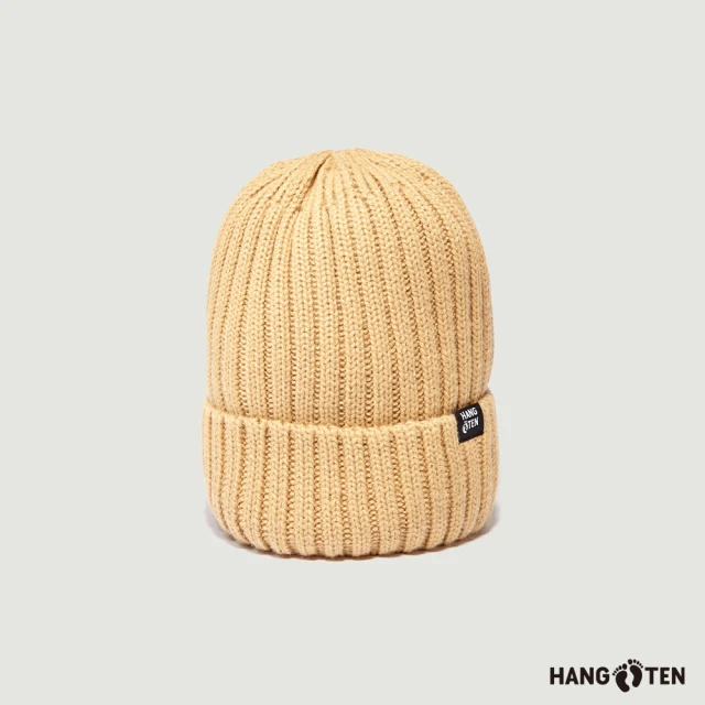Hang Ten 配件-針織反摺毛線帽(淺卡其)
