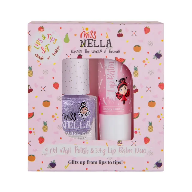 【英國 MISS NELLA】兒童水性彩妝糖果罐系列-泡泡糖(可撕式指甲油+胖胖護唇膏)