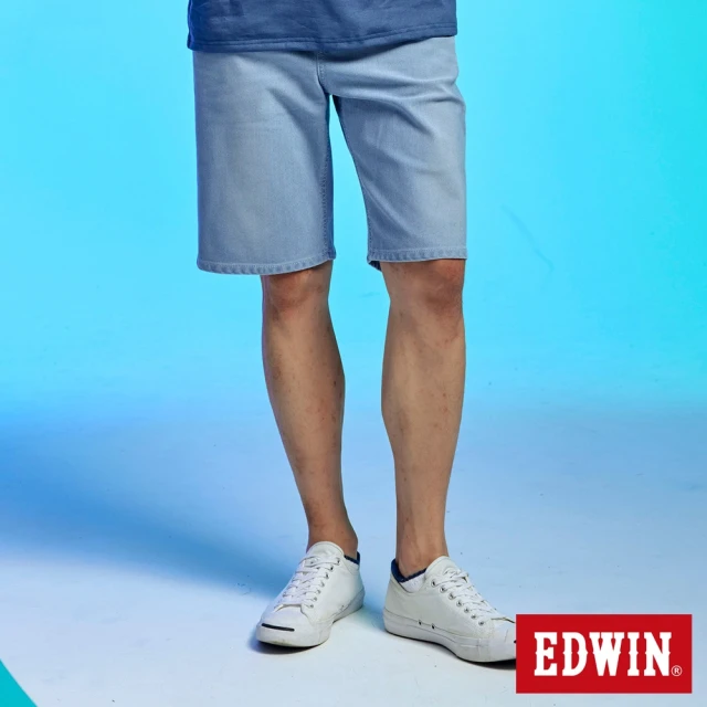 EDWINEDWIN 男裝 JERSEYS 迦績 冰河玉寬鬆牛仔短褲(漂淺藍)