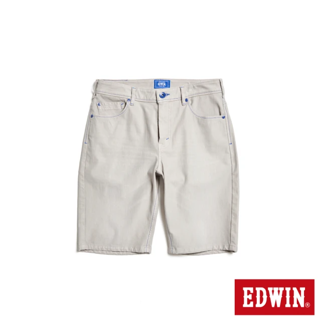 EDWIN 男裝 EDGE 經典紅繡線口袋合身牛仔短褲(白色