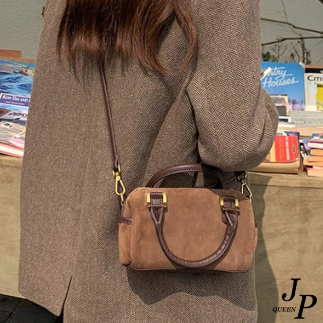 Jpqueen 復古經典絨面單肩斜背手提女用包(棕色)