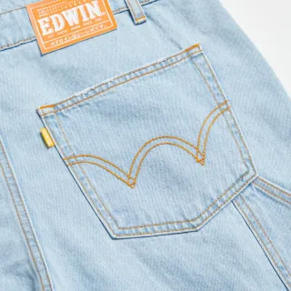 【EDWIN】男裝 橘標 寬版吊帶牛仔短褲(重漂藍)