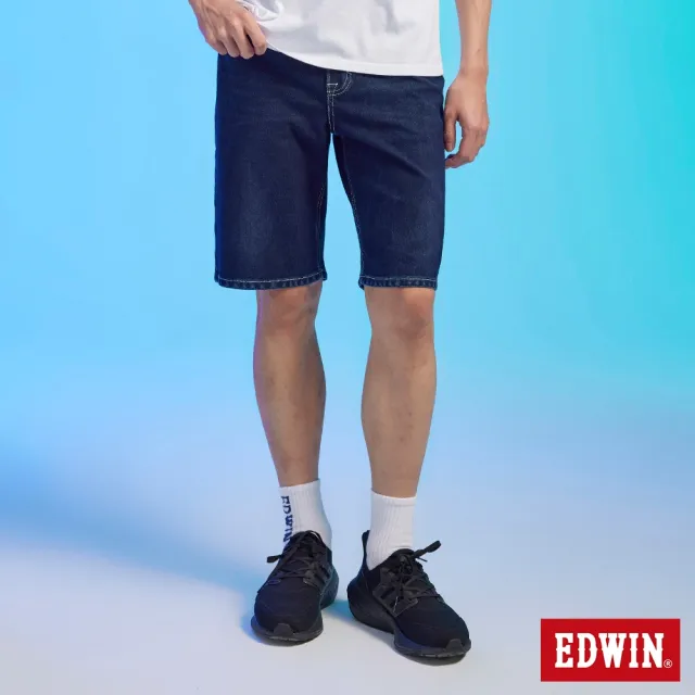【EDWIN】男裝 JERSEYS 迦績 冰河玉寬鬆牛仔短褲(原藍磨)