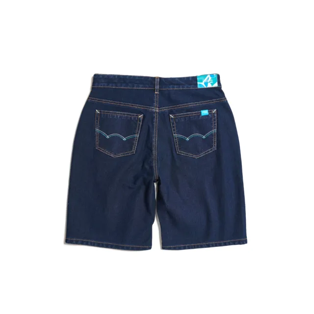【EDWIN】女裝 冰河玉系列 JERSEYS 迦績 及膝寬鬆短褲(原藍色)