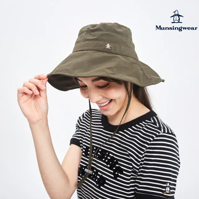 【Munsingwear】企鵝牌 女款深綠色企鵝造型撞釘防曬大沿帽 MLRL0102