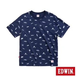 【EDWIN】男裝 滿版LOGO印花短袖T恤(丈青色)