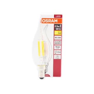 【Osram 歐司朗】2入組 LED 4.5W 2700K 燈泡色 E14 全電壓 拉尾 燈絲燈 蠟燭燈