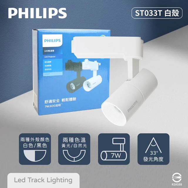 【Philips 飛利浦】2入組 LED ST033T 7W 黃光 自然光 33度 白殼 軌道燈 投射燈