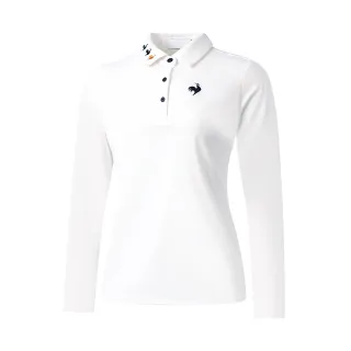【LE COQ SPORTIF 公雞】高爾夫系列 女款白色立體印花POLO長袖棉衫 QLS2T112