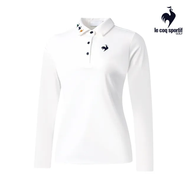 【LE COQ SPORTIF 公雞】高爾夫系列 女款白色立體印花POLO長袖棉衫 QLS2T112