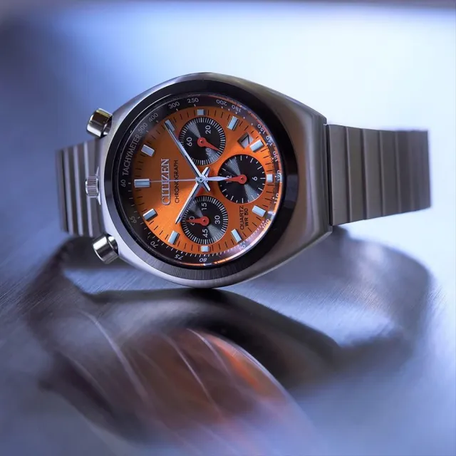 【CITIZEN 星辰】Tsuno Chrono 限定款 牛頭造型三眼計時手錶-橘 母親節 送禮 禮物(AN3660-81X)