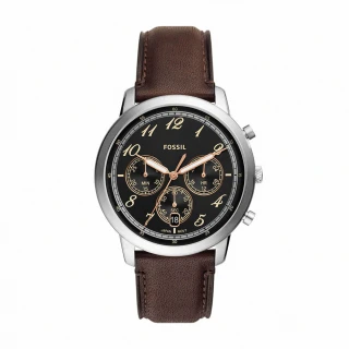 【FOSSIL 官方旗艦館】Neutra 新雅仕暗夜復古三眼指針手錶 棕色真皮錶帶 44MM FS6024