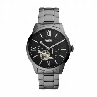 【FOSSIL 官方旗艦館】Townsman Auto 城市雅痞鏤空機械手錶 灰色不鏽鋼錶帶 手錶 44MM ME3172