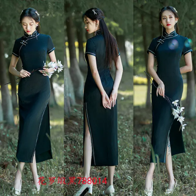 【Very Buy 非常勸敗】老上海純色素雅花羅緞長款旗袍夏季改良年輕女士日常旗袍