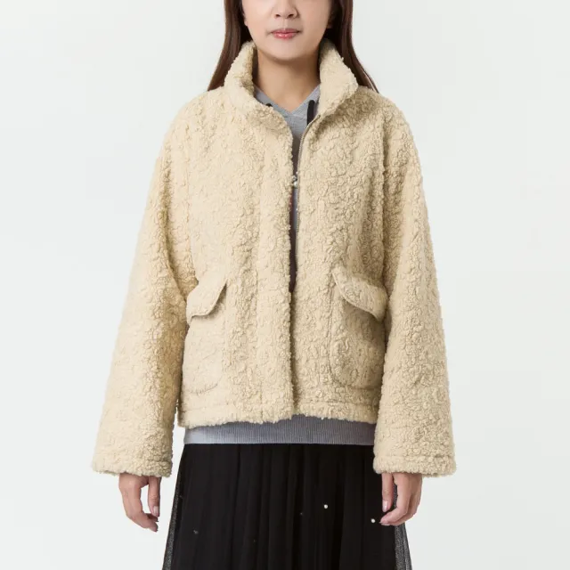 【SingleNoble 獨身貴族】韓系熊寶貝羊羔毛立領長袖外套(2色)