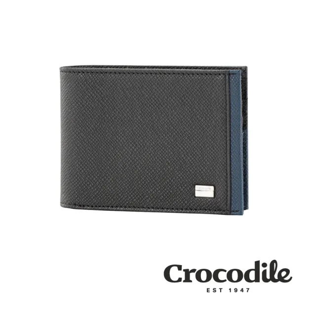 【Crocodile】男皮夾 真皮短夾錢包 撞色壓紋 漫遊者Rover系列-0103-09602/03-藍咖兩色-鱷魚皮件(多款任選)