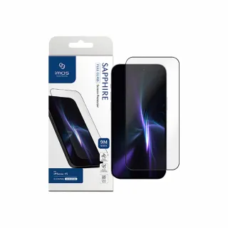 【iMos】iPhone 15系列 9M滿版黑邊 人造藍寶石玻璃 螢幕保護貼(官方品牌館)
