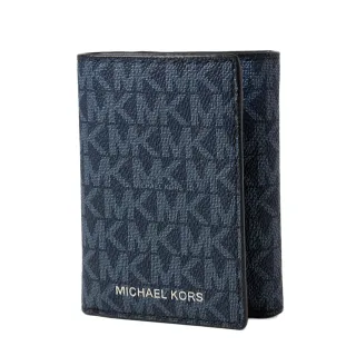 【Michael Kors】男款 緹花LOGO防刮三折短夾-藍色