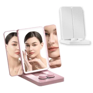 【YOLU】智能觸控LED補光燈高清三折化妝鏡 三色溫無極調光美妝鏡 桌面梳妝鏡 帶隱形眼鏡盒