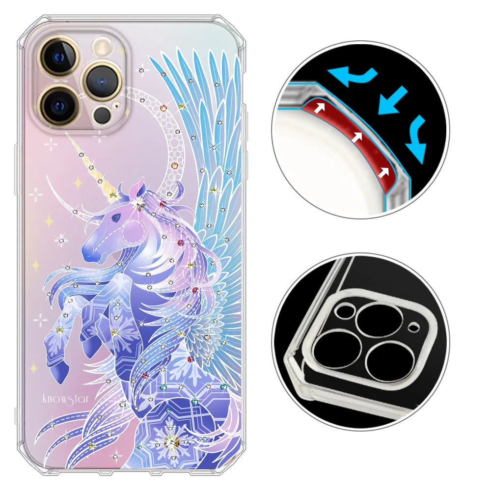 【KnowStar】iPhone 系列 鏡頭全包覆彩鑽防摔魔方軍規手機殼-凜(i16ProMax/i16Plus/i15/i14/i13/i12/i11)