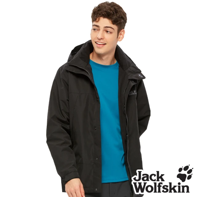 Jack wolfskin 飛狼 男 經典款防風防潑水保暖外套 內刷毛衝鋒衣(黑)