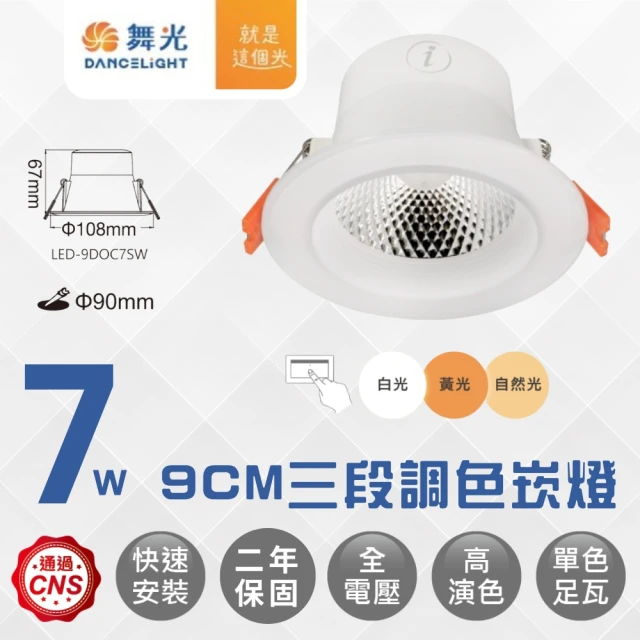 DanceLight 舞光 LED 7W三段調色崁燈 崁孔9公分 無需改線 直接安裝(牆壁開關直接調整三色溫)