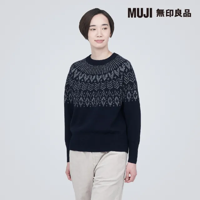 【MUJI 無印良品】女美麗諾羊毛緹花織紋圓領針織衫(共2色)