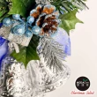 【摩達客】台製聖誕藍銀系松果禮物盒3吋三花鐘精緻吊飾-台灣設計工藝