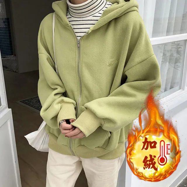 【那木】厚棉刷絨保暖連帽外套(學院風加厚加絨口袋上衣)