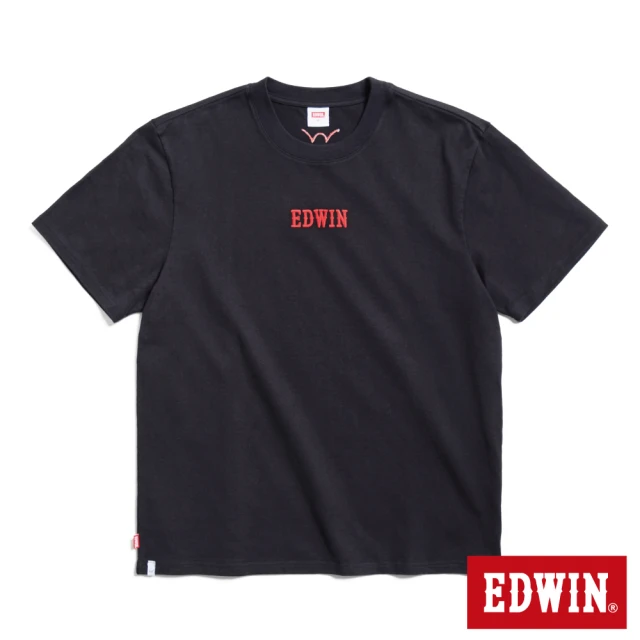 【EDWIN】男裝 寬版立體刺繡LOGO短袖T恤(黑色)