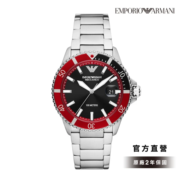 EMPORIO ARMANI 官方直營 Diver 海浪征服者系列手錶 經典黑 銀色不鏽鋼錶帶 42MM AR60074